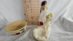 lot 82 image: Watts Pottery Bowl, Ms America Doll, Poodle Ashtray
