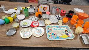 lot 64 image: Kids Kitchen Toys, Dishes, Utensils-Full Box of Assorted