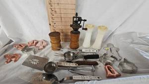 Assorted Kitchen Lot, Cookie Cutters, Utensils, S/P