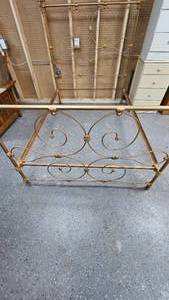 lot 7 image: Full Size Decorative Iron Bed Frame with Headboard, Footboard, Rails