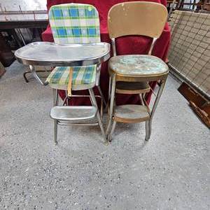 lot 51 image: Vintage Kitchen ChairStep Stool and High Chair