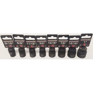 lot 109 image: Powerbuilt 8pc Impact Socket Set 12 Drive SAE Shallow (092256.30)