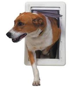 lot 17 image: Ideal Pet Products 7.25 in. x 13 in. Medium Ruff Weather Frame with Dual Flaps Dog and Pet Door Mount Door  Customer Returns See Pictures