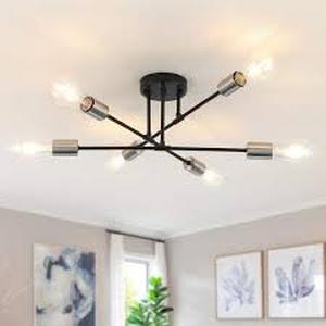 lot 35 image: Lot of  20.66 in. 6 Light Black Dimmable Sputnik Chandelier Modern Linear Semi-Flush Mount Ceiling Light for Office Living Room  Customer Returns See Pictures