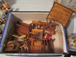 lot 39 image: 19pc hand crafted wood doll house f...