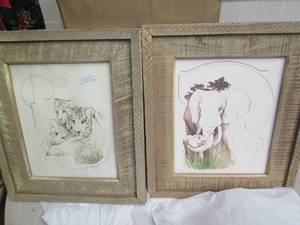 lot 70 image: Barnwood framed exotic animal signe...