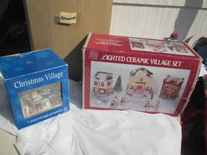 lot 75 image: Pair of Lighted Ceramic Village set...