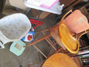 lot 105 image: Vintage Wooden baby high chair, wic...