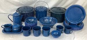 lot 39 image: Large Collection of Blue Enamelware