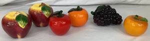 lot 45 image: Vintage Fruit Decor Bundle - Includes Glass Purple Grape Cluster, 1 Red Apple, and 2 Oranges Ceramic 2 Apples