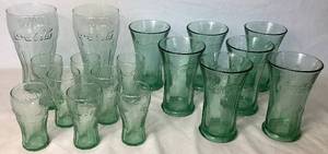 lot 96 image: Collection of Assorted Vintage Green Coca-Cola Glasses - 6 -Fluted 6.25, 8 -Tradiitional 4.5, and 2- Traditional 7.75