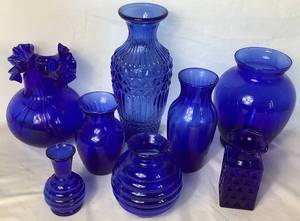 lot 119 image: Collection of 8 Cobalt Blue Vases in Assorted Sizes
