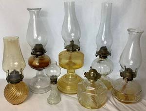 lot 90 image: Collection of 7 Vintage Kerosene Oil Lamps
