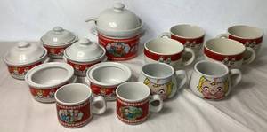 lot 145 image: Campbells Soup Toureen Set and Assorted Crocks and Oversized Mugs- 14 Pieces Total