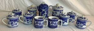 lot 141 image: Assortment of Blue and White Porcelain Kitchenware- 11 Pieces Total