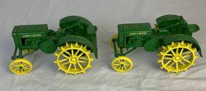 lot 74 image: Pair of John Deere Die Cast Metal Ertl Model C Tractors from 1993 Two Cylinder Center Grand Opening Made in USA