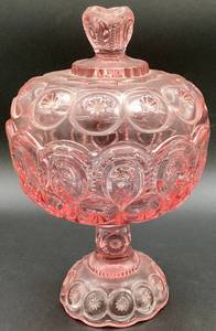 lot 18 image: Vintage L.E. Smith Pale Pink Moon and Stars Large Compote Dish - 10H x 6.25W