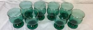 lot 125 image: Vintage Libby Juniper GreenTulip Goblets with Gold Trim - Set of 8