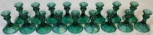 lot 123 image: Set of 17 Vintage Emerald Green 1960s Indiana Glass 4H Candlestick Holders