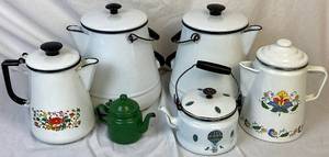 lot 104 image: Vintage Collection of Enameled Coffee Pots