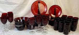 lot 126 image: Luminarc Cristal DArques Antique Ruby Glass Dinnerware Set - Service for 12