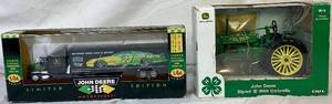 lot 160 image: 116 ERTL John Deere Styled B with Umbrella #15962A and 164 John Deere Motor Sports Limited Edition Premier Die Cast Transporter with Stock Car