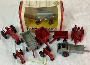 lot 86 image: Collection of Miniature Die Cast Farmall Tractors and Implements