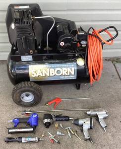 lot 195 image: Sanborn 20 Gal Air Compressor and Air Tools