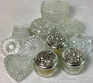 lot 204 image: Collection of 11 Glass Ring Holders and Small Jewelry Keepers