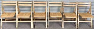 lot 210 image: MCM Wood Slat Folding Chairs - Set of 6