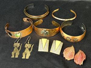 lot 220 image: Collection of Copper Jewelry - Bracelets and Earrings
