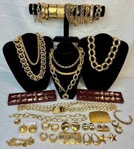 lot 198 image: Chunky Gold Tone Necklaces, Earrings and Bracelets