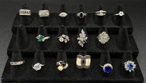 lot 231 image: Bundle of 17 Silver Tone Rings Size 7-7.5