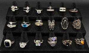 lot 233 image: Collection of Silver Tone Rings Sizes 8-9