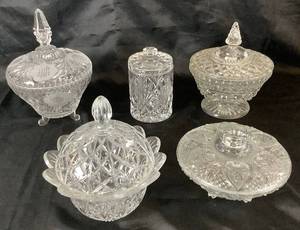 lot 271 image: Assortment of Crystal and Glass Lidded Jars - 5 Jars