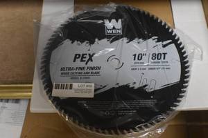 lot 55 image: WEN BL1080C Apex 10-Inch 80-Tooth Carbide-Tipped Ultra-Fine-Finish Industrial-Grade Woodworking Saw Blade with Cool-Cut Coating