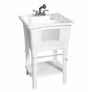 lot 7 image: Glacier Bay 24.1 in. L x 24.1 in. W x 36.7 in. H Laundry Sink  Utility Sink Work Center in White with Pull-Out Faucet in Chrome   Customer Returns See Pictures