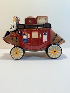 lot 195 image: Collectible Wells Fargo &amp Co. Ceramic Stagecoach Cookie Jar.