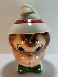 lot 203 image: Vintage Metlox Poppytrail Walt Disneys Pinocchio Ceramic Cookie Jar 1940s Hand-Painted Collectible