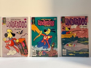 lot 40 image: Vintage Underdog Comic Book Lot Gold Key  Whitman #1, #19, #23 (1975-1979) Bronze Age. All comic books are bagged and boarded.