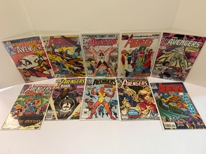 lot 108 image: Vintage Marvel Comics AVENGERS Lot (10 Issues) - Key Appearances Yellowjacket, Captain Marvel (Monica Rambeau), Doctor Doom, &amp More (1980s-1990s). All comic books are bagged and boarded.