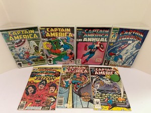 lot 94 image: RARE Marvel Captain America Comic Book Lot (7 issues) - Serpent Society, Red Skull, Black Crow - 1980s. All comic books are bagged and boarded.