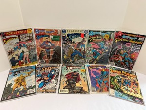 lot 28 image: Lot of 10 Vintage DC Comics SUPERMAN Collection - Bronze AgeCopper Age FT. Wonder Woman, Crisis, Blackout. &nbspAll comic books are bagged and boarded.