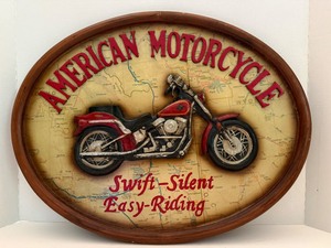 lot 165 image: Vintage American Motorcycle 3D Wood Plaque Sign Swift-Silent Easy-Riding 22x17 Man Cave Decor