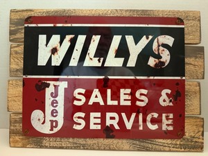 lot 182 image: Willys Jeep Sales &amp Service Reproduction Metal Sign on Distressed Wood Mount - Rustic Decor