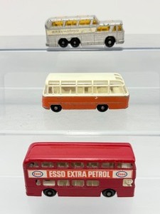 lot 197 image: Vintage Matchbox Lesney 1-75 Series Diecast Bus Lot #66 Greyhound, #68 Mercedes, #74 Daimler (Esso Extra Petrol)