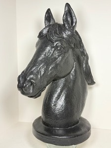 lot 98 image: Stately &nbsp62-lb. Solid Cast Cement Horse Head Statue  Classic Equestrian Garden Art Decor