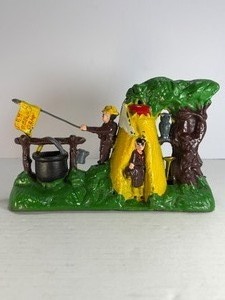 lot 46 image: Vintage Cast Iron Boy Scout Camp Mechanical Bank - J. &amp E. Stevens Co. Design