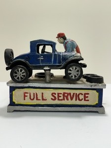 lot 26 image: Vintage Cast Iron Full Service Mechanic &amp Car Mechanical Bank Collectible