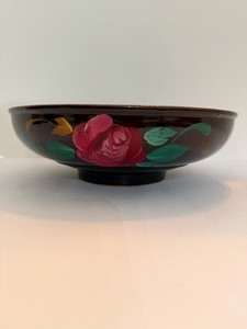 lot 131 image: VINTAGE RED WING POTTERY HAND-PAINTED FLORAL BROWN GLAZE MIXING BOWL INCised Mark